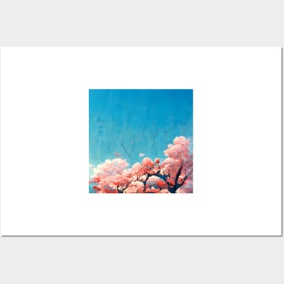 Cherry Blossom Tree with Blue Sky Posters and Art